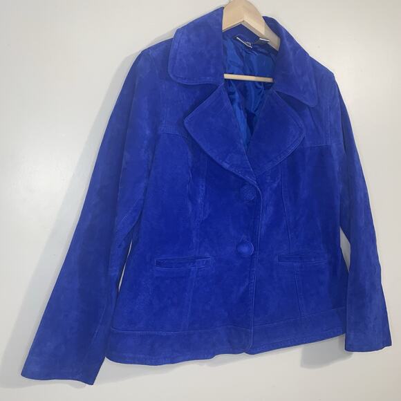 Chicos Blazer Jacket Womens Blue Leather Suede Long Sleeve Collared Size 2 - Picture 3 of 14